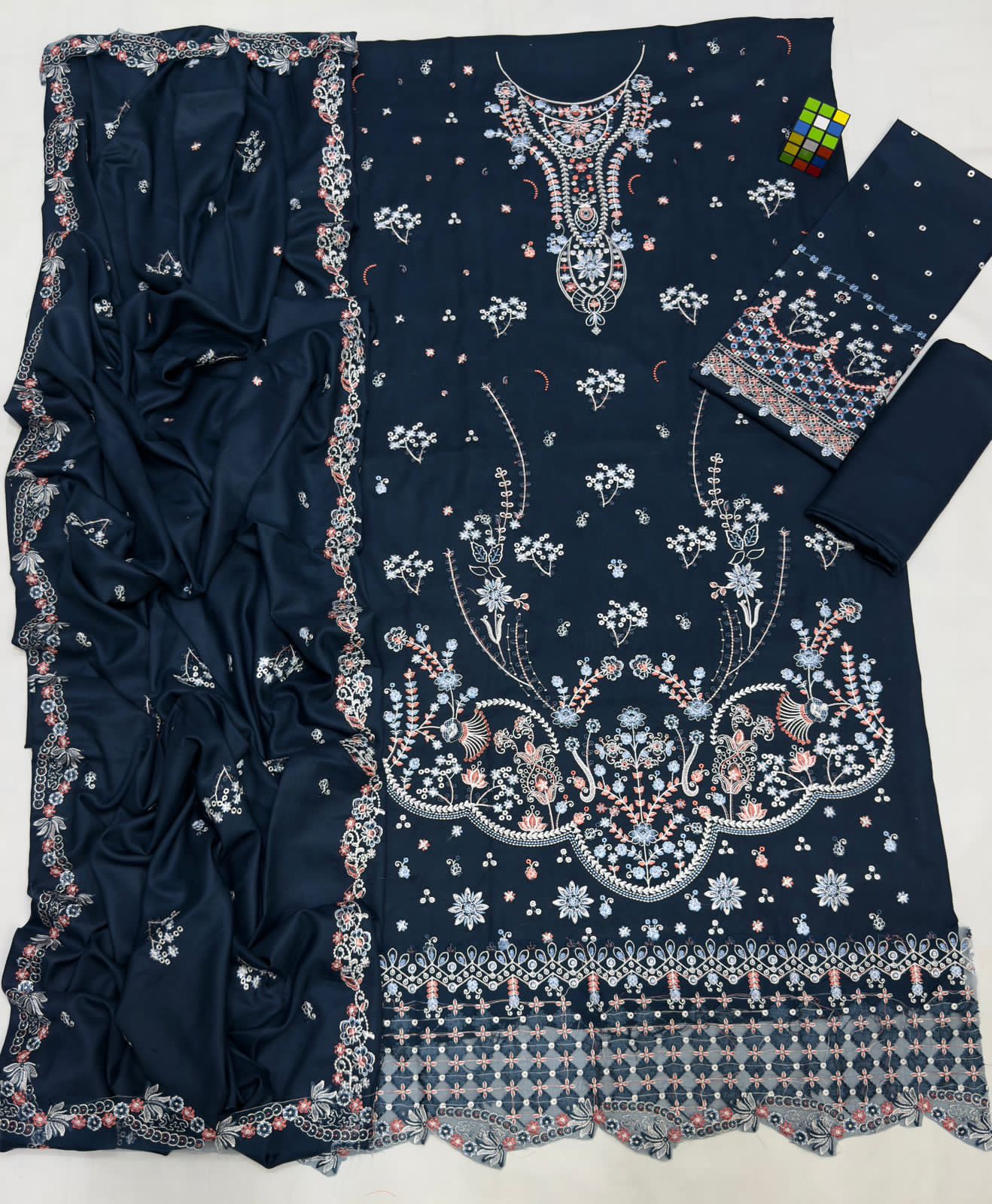 Qalamqar 5108 Pure Dhanak Embroidered 3PC Winter Suit with Shawl (unstitched)