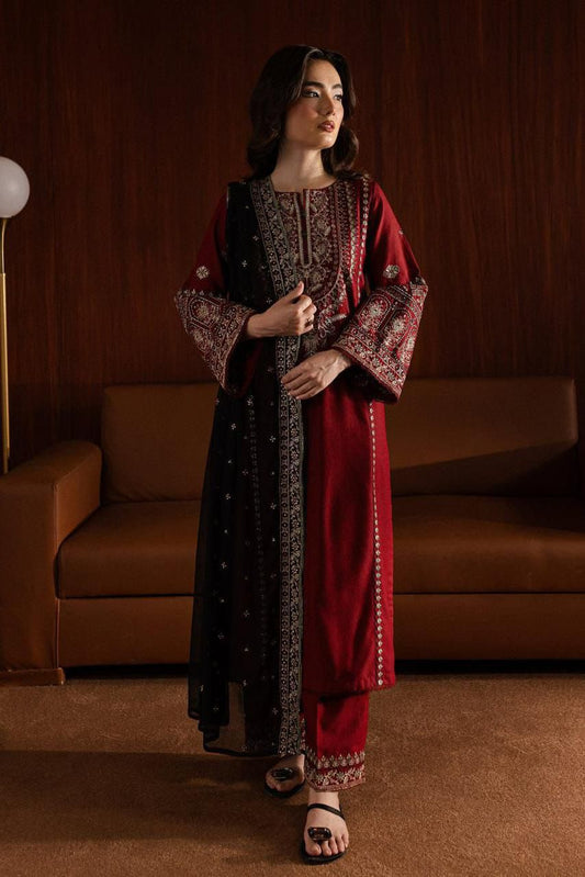 Laam 5065 Premium Dhanak Embroidered 3PC Winter Suit with Shawl (unstitched)