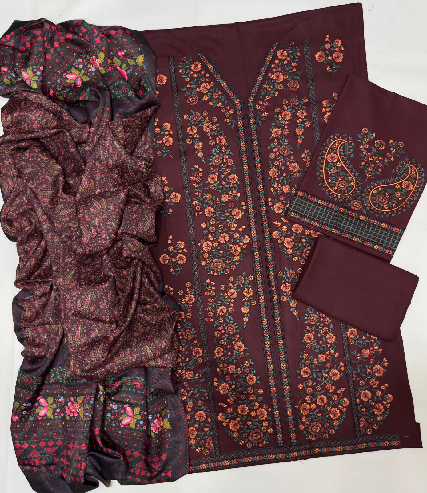 Ramsha 5018 Pure Wool Dhanak Embroidered 3PC Winter Suit with Printed Shawl (unstitched)