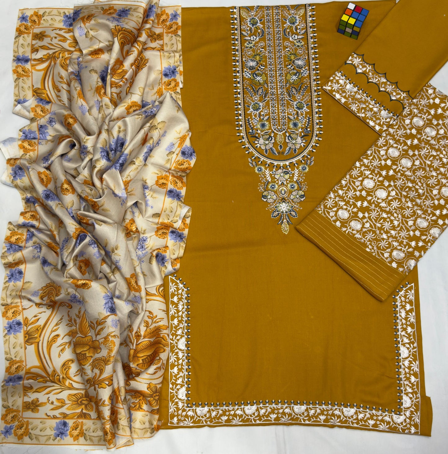 Sapphire 5058 Pure Dhanak Embroidered 3PC Winter Suit with Digital Wool Shawl (unstitched)