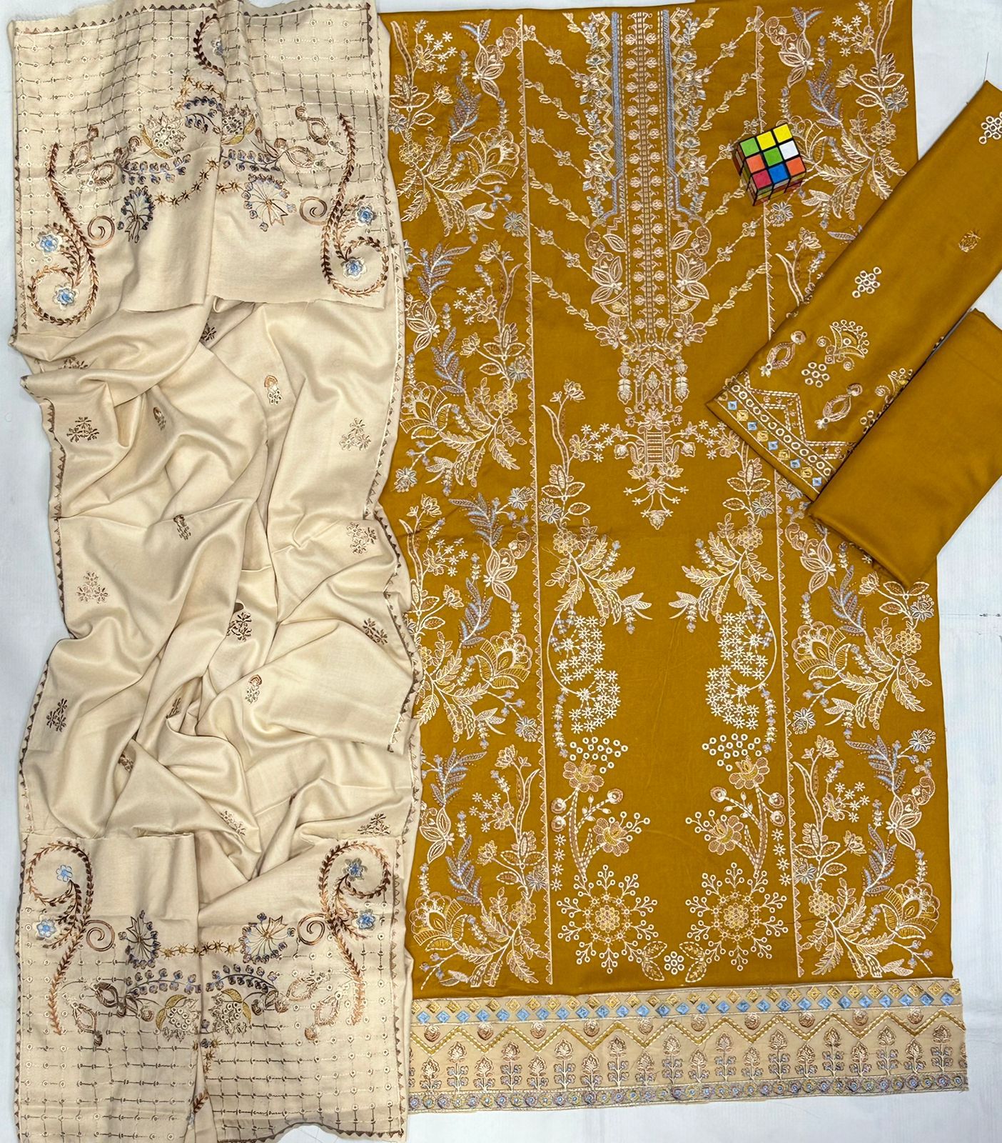 Florent 5078 Pure Dhanak Embroidered 3PC Winter Suit with Shawl (unstitched)