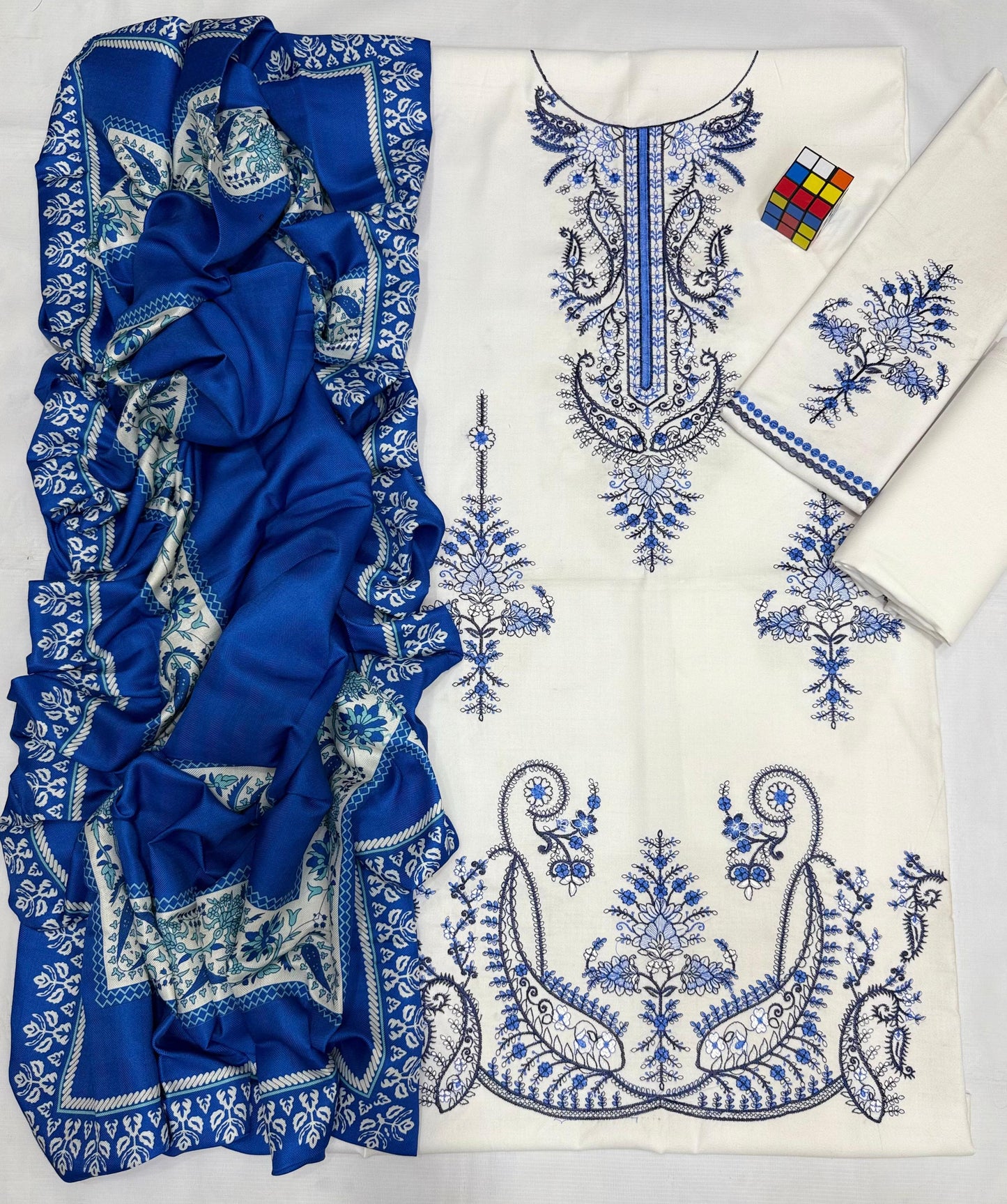 Maria B 5064 Pure Dhanak Embroidered 3PC Winter Suit with Wool Shawl (unstitched)