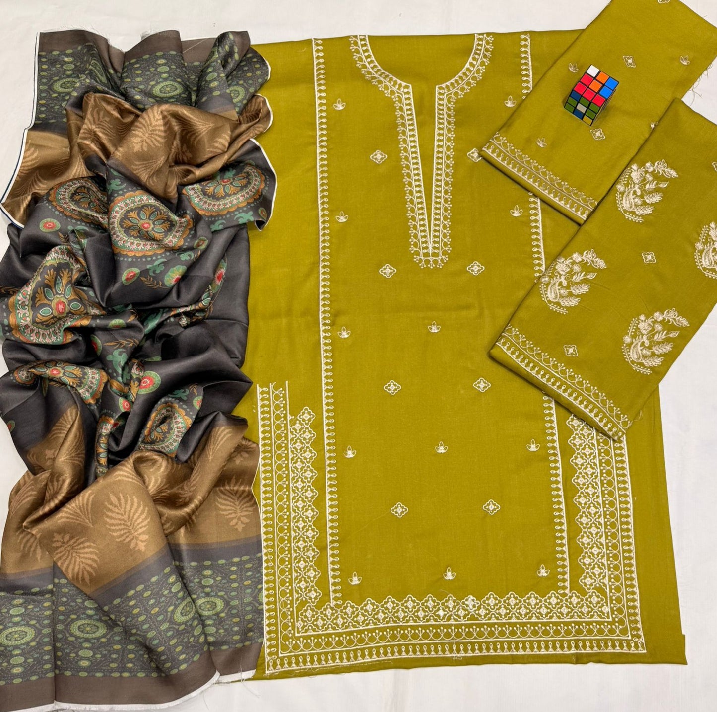 Urge 5079 Pure Dhanak Embroidered 3PC Winter Suit with Digital Wool Shawl (unstitched)