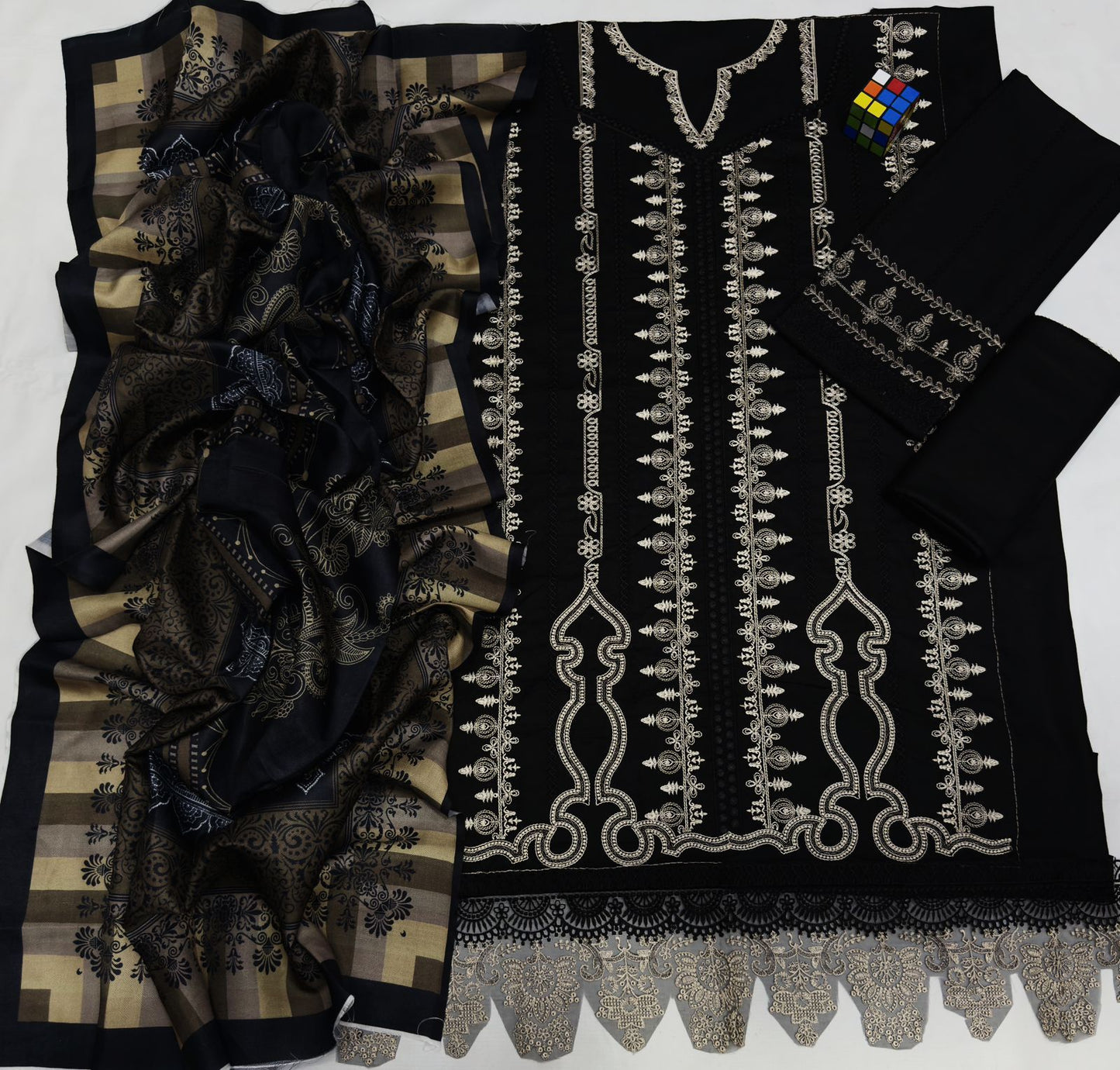 Maria B 5062 Pure Dhanak Embroidered 3PC Winter Suit with Twill Wool Dupatta (UNSTITCHED)