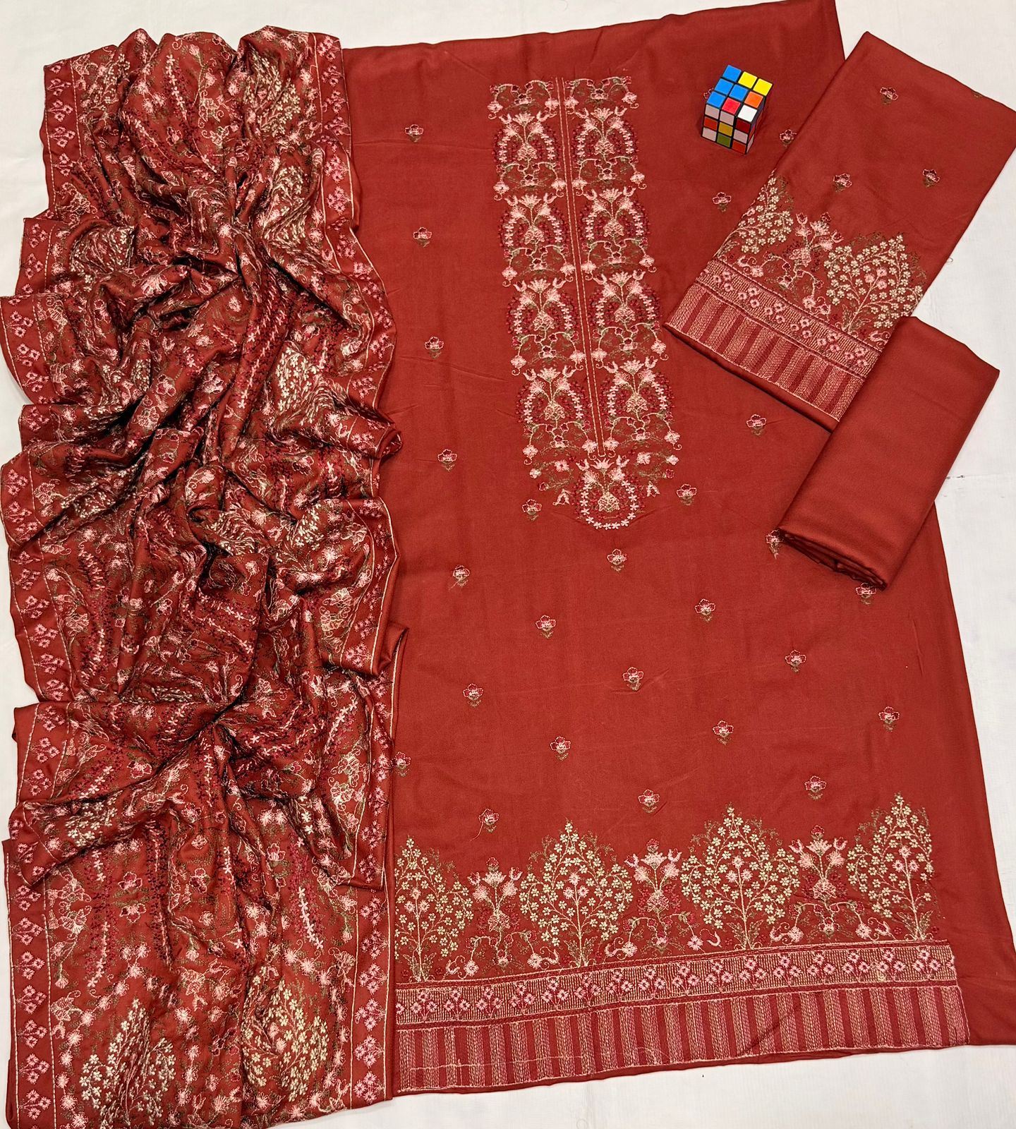 Bareeze 5006 Pure Dhanak Embroidered 3PC Winter Suit with Kashmiri Shawl (UNSTITCHED)