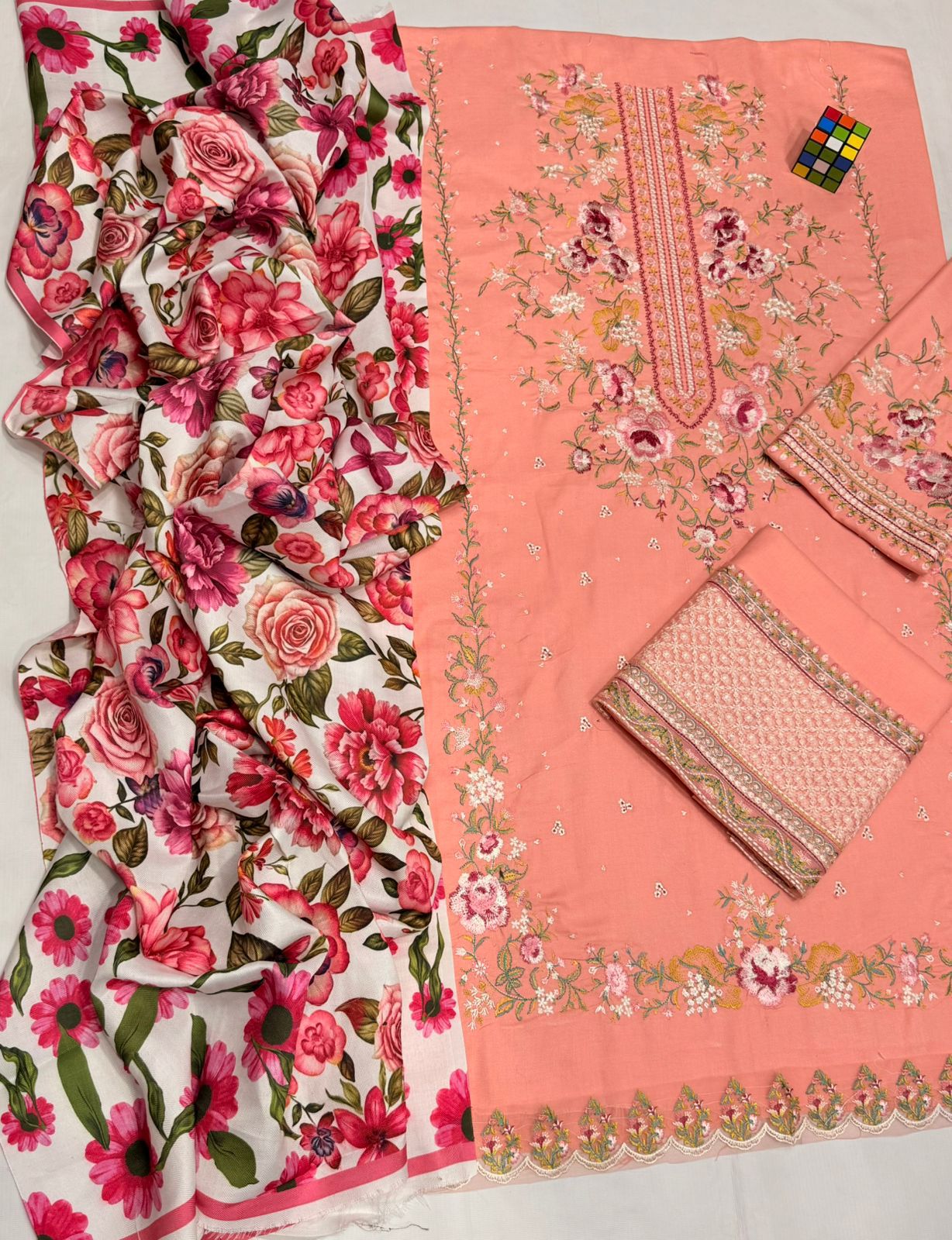Coco 5069 Pure Dhanak Embroidered 3PC Winter Suit with Wool Printed Shawl (unstitched)