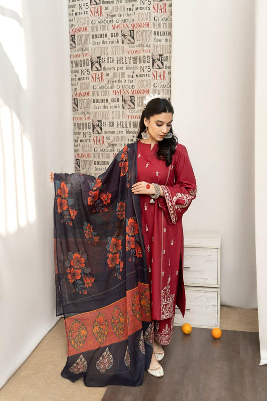 URGE AIRJET DHANAK 3PC EMBROIDERED With Digital Printed Pashmina Shawl (UNSTITCHED)