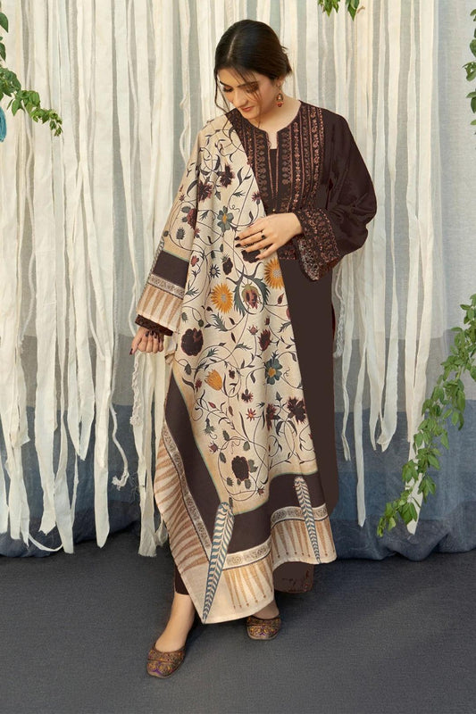 URGE AIRJET DHANAK 3PC EMBROIDERED With Digital Printed Pashmina Shawl (UNSTITCHED)