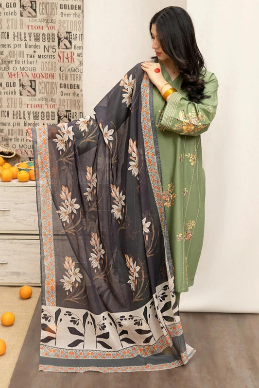 URGE AIRJET DHANAK 3PC EMBROIDERED With Digital Printed Pashmina Shawl (UNSTITCHED)