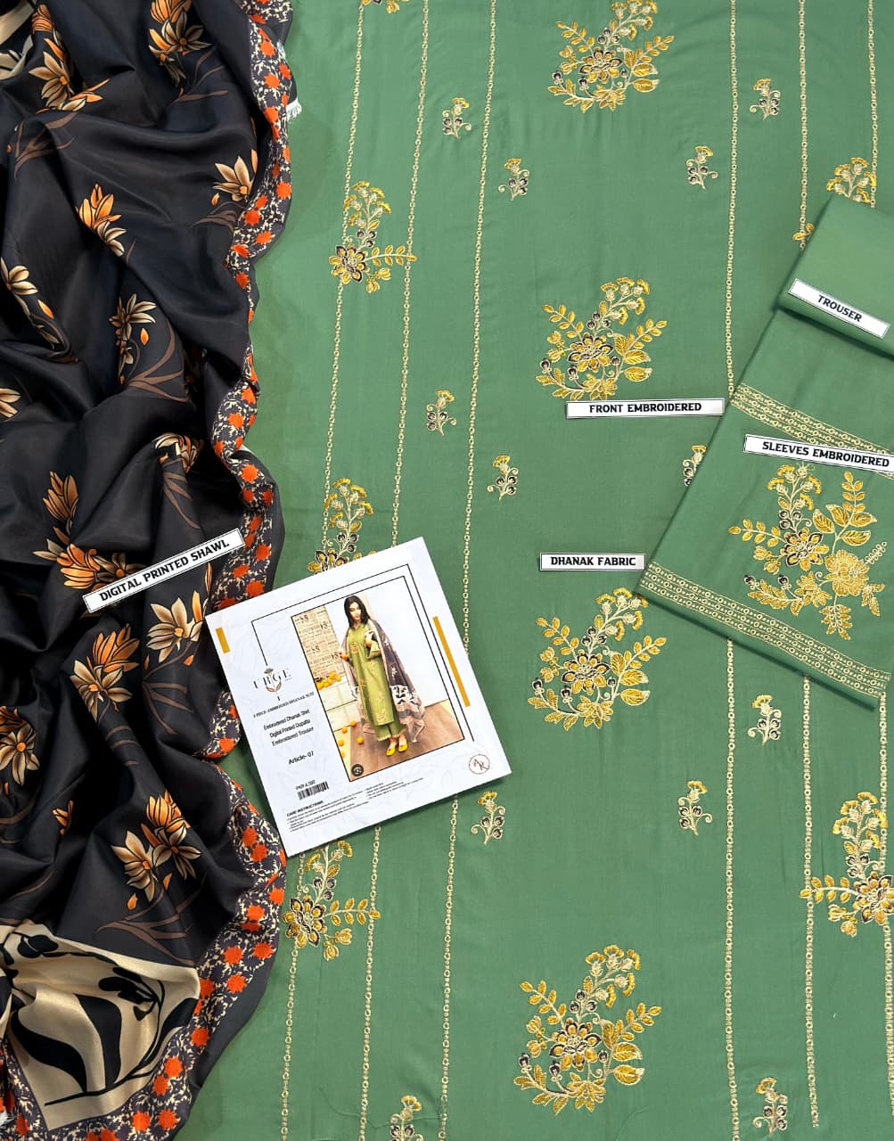 URGE AIRJET DHANAK 3PC EMBROIDERED With Digital Printed Pashmina Shawl (UNSTITCHED)