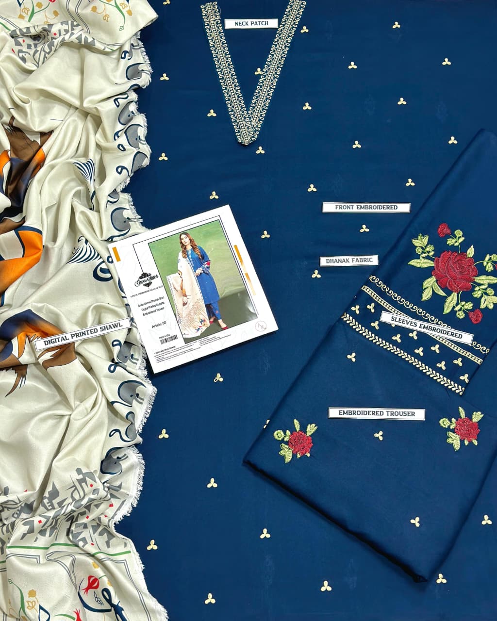 Asling Airjet Dhanak Embroidered 3PC Winter Suit with Digital Pashmina Shawl (UNSTITCHED)