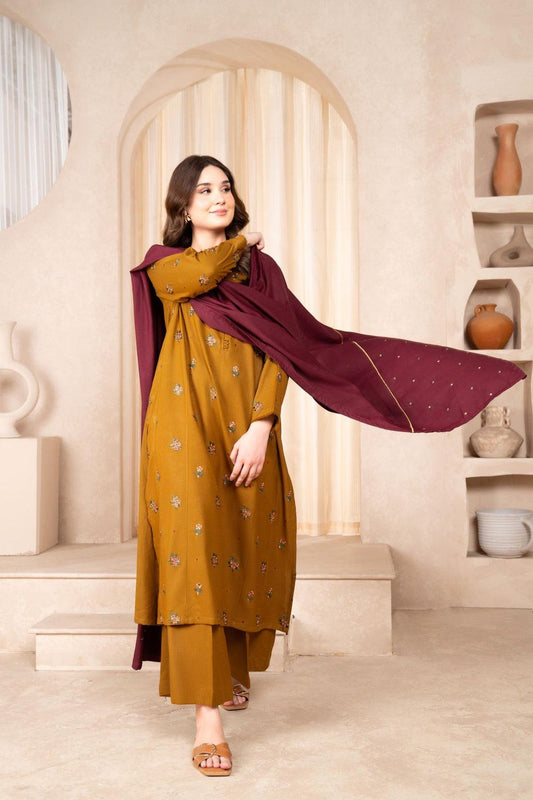 Asling Airjet Dhanak Embroidered 3PC Winter Suit with Digital Pashmina Shawl (Unstitched)
