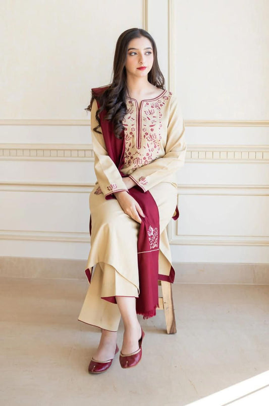 Asling Airjet Dhanak Embroidered 3PC Winter Suit with Digital Pashmina Shawl (UNSTITHCED)