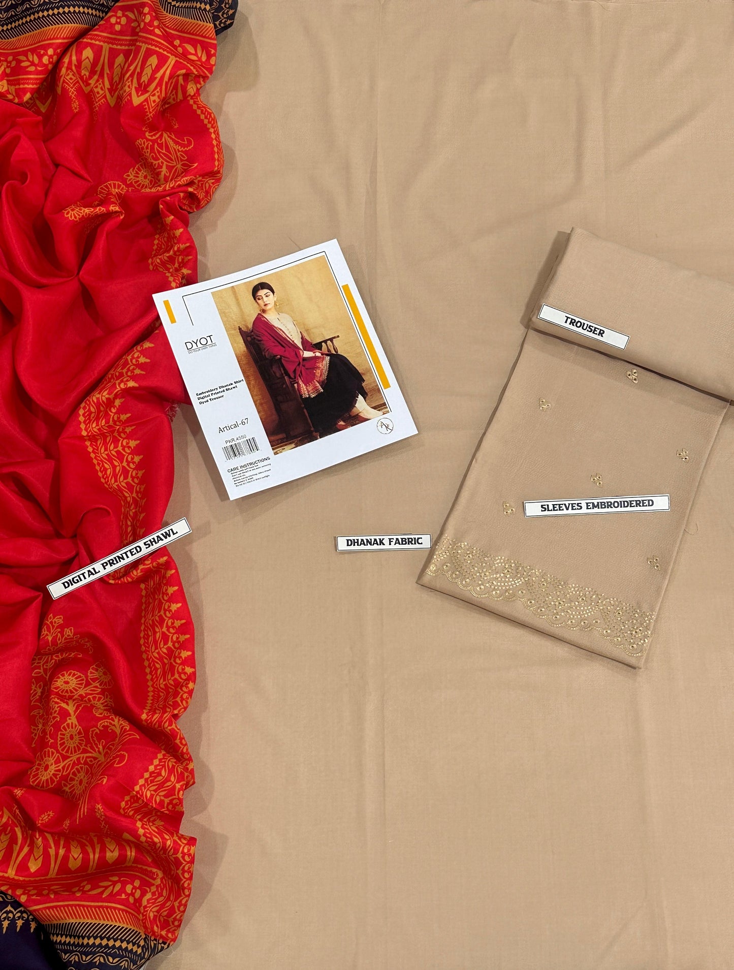 DYOT Airjet Dhanak Embroidered 3PC Winter Suit with Digital Pashmina Shawl (Unstitched)