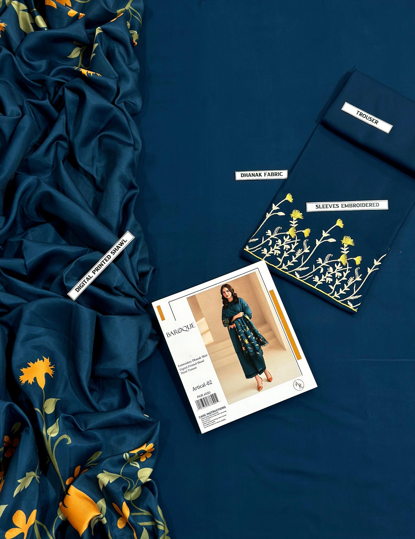 BAROQUE Airjet Dhanak Embroidered (Unstitched) 3PC Winter Suit with Digital Pashmina Shawl