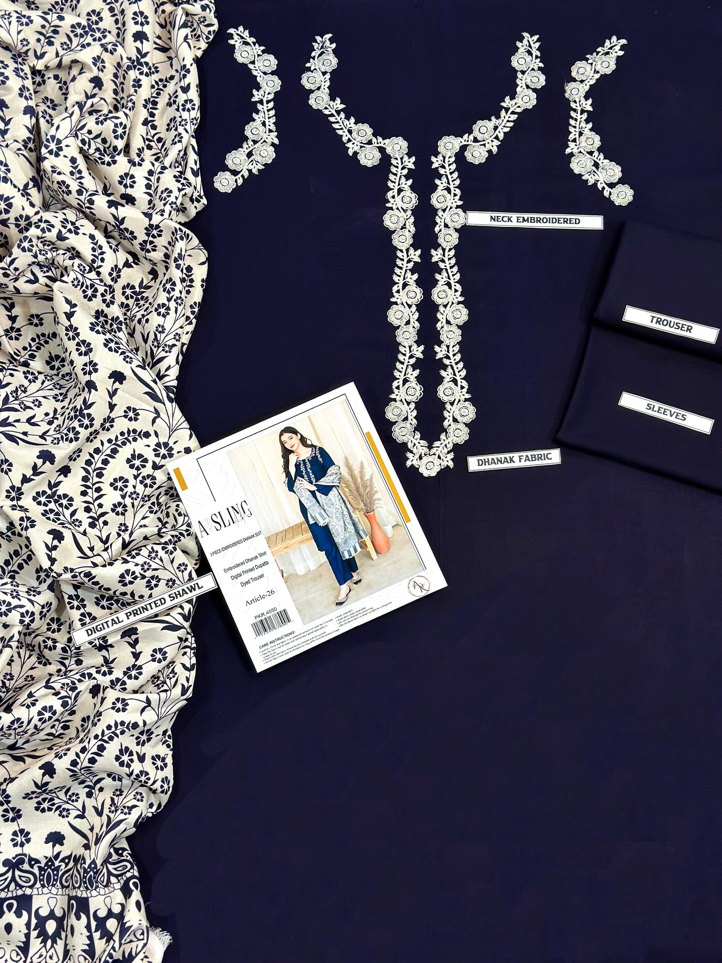 Asling Airjet Dhanak Embroidered 3PC Winter Suit with Digital Pashmina Shawl