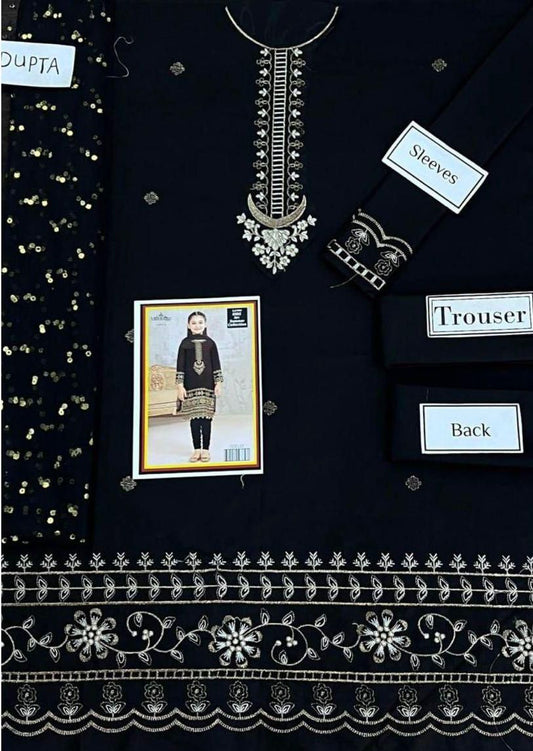 Kids 3PC Embroidered Winter Dress With Net Dupatta - Unstitched - DE14