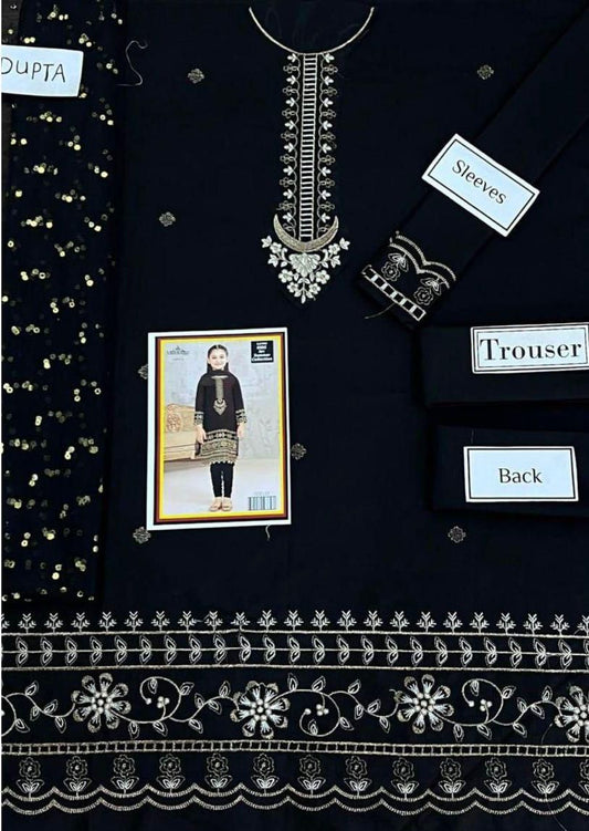 Kids 3PC Embroidered Summer Dress With Net Dupatta - Unstitched - DE-44