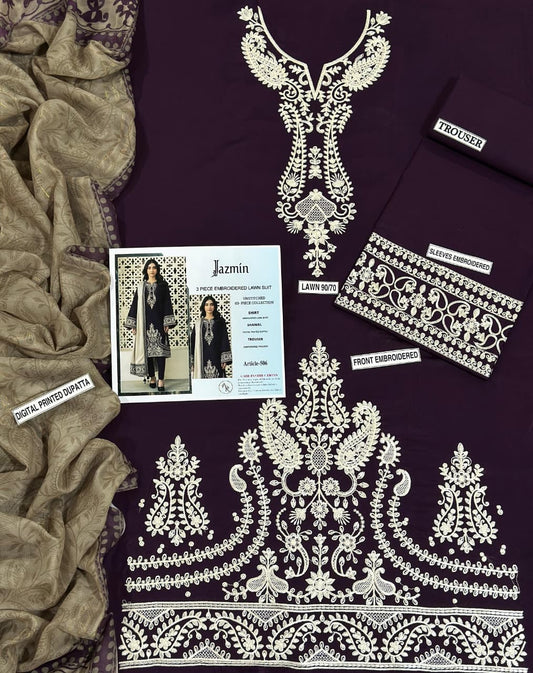 JAZMIN PURE LAWN 3PC EMBROIDERED