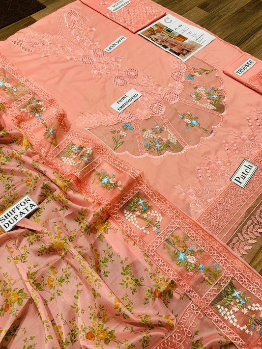 Crimson 3 pc embroidered Lawn