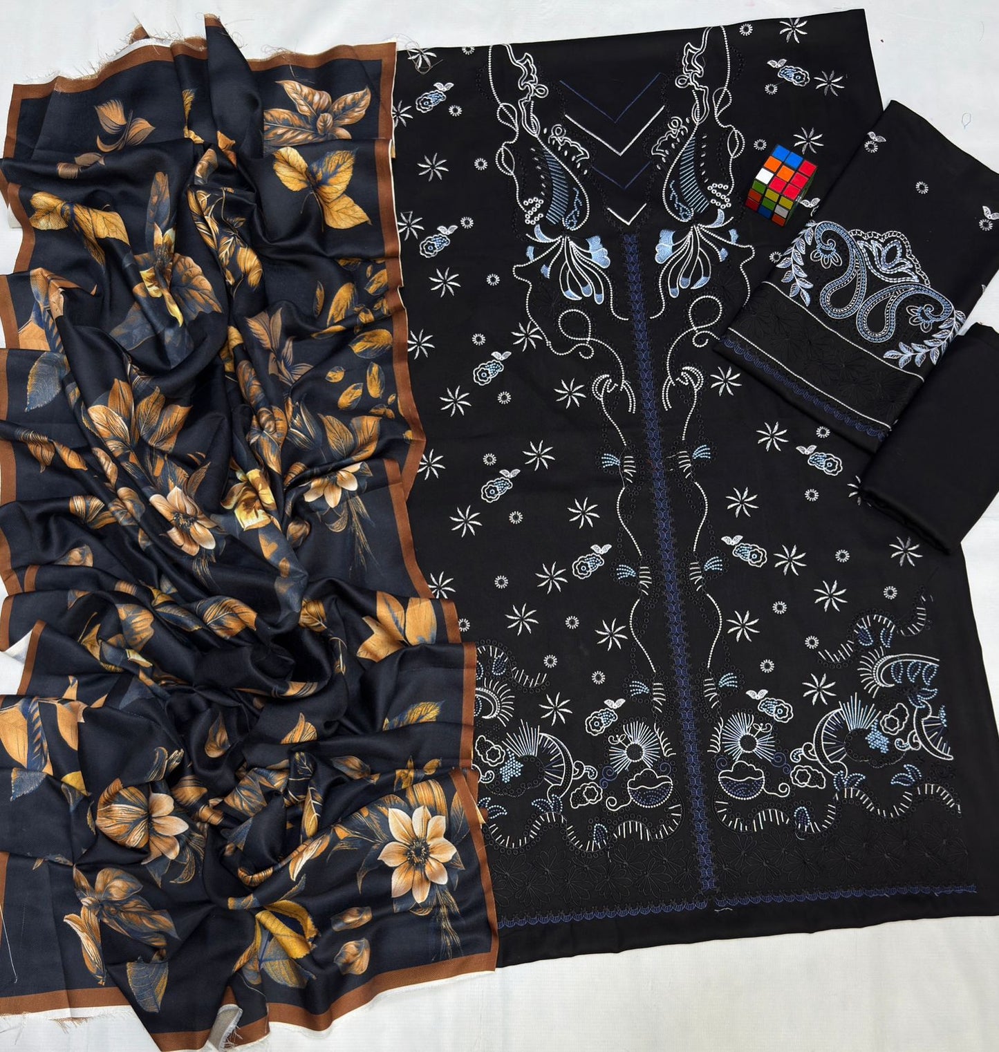 Neeshay 5055 Luxury Embroidered Dhanak 3PC Suit with Twill Wool Shawl (unstitched)