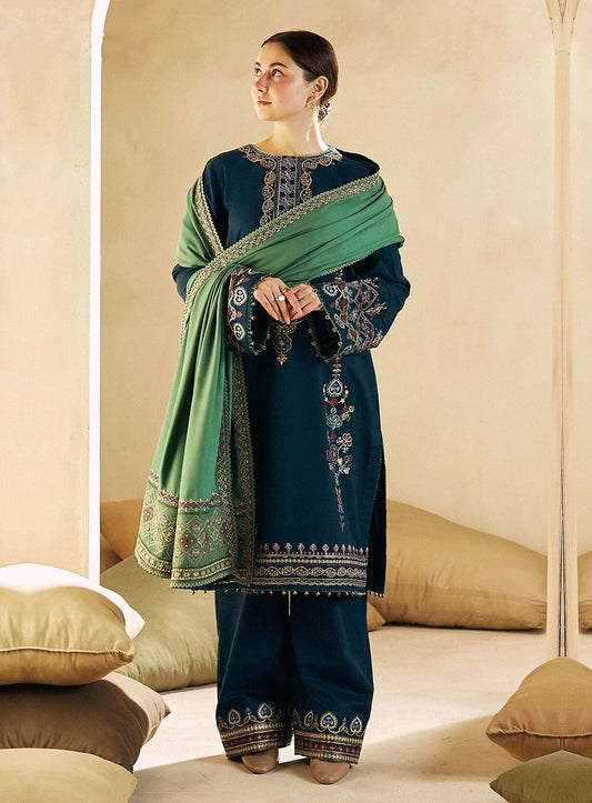 Zara Shahjahan 5012 Wool Dhanak Embroidered 3PC Winter Suit with Shawl (unstitched)
