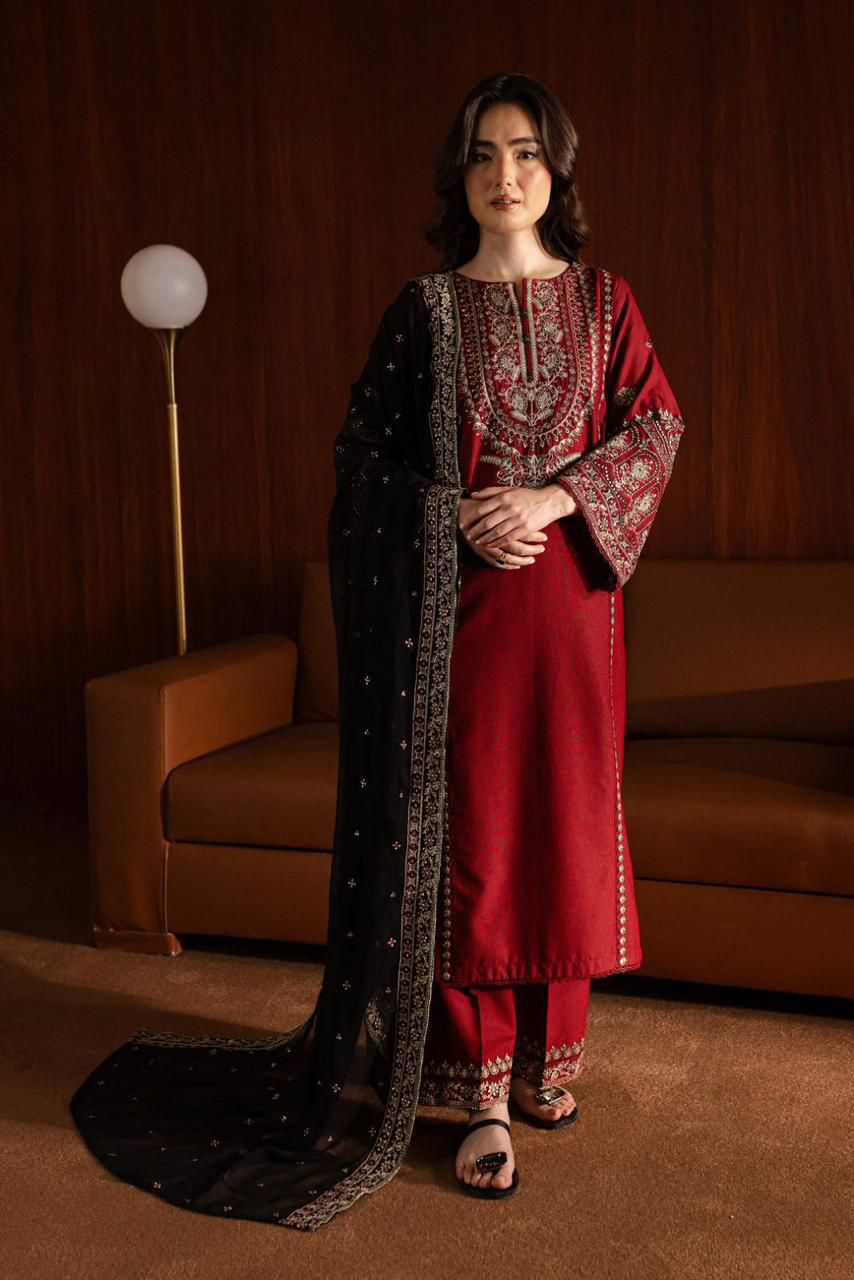 Laam 5065 Premium Dhanak Embroidered 3PC Winter Suit with Shawl (unstitched)