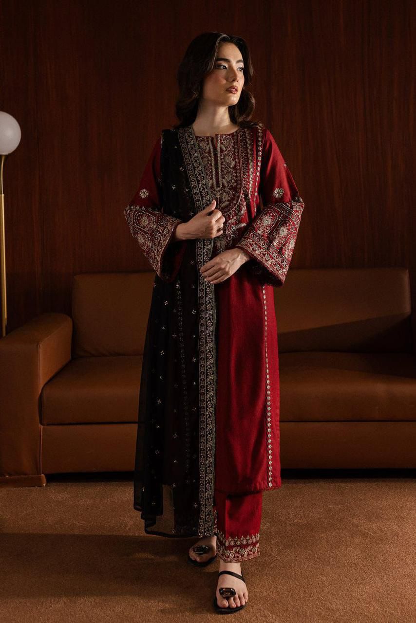 Laam 5065 Premium Dhanak Embroidered 3PC Winter Suit with Shawl (unstitched)
