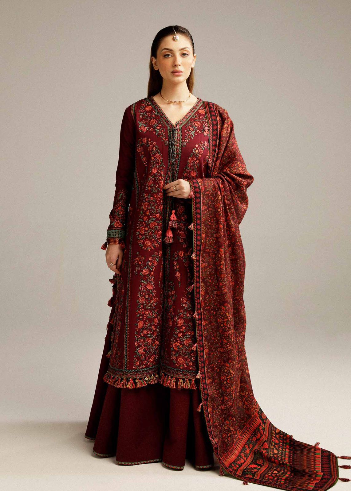 Ramsha 5018 Pure Wool Dhanak Embroidered 3PC Winter Suit with Printed Shawl (unstitched)