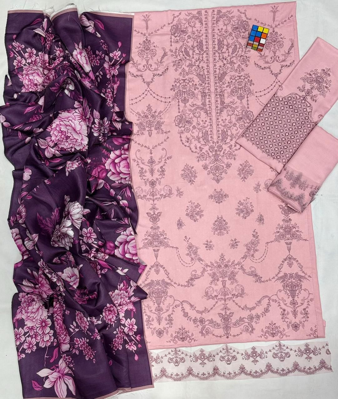 Coco 5070 Pure Dhanak Embroidered 3PC Winter Suit with Wool Digital Shawl (unstitched)