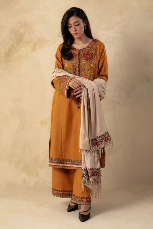Coco 5027 Pure Dhanak Embroidered 3PC Winter Suit with Embroidered Shawl (unstitched)