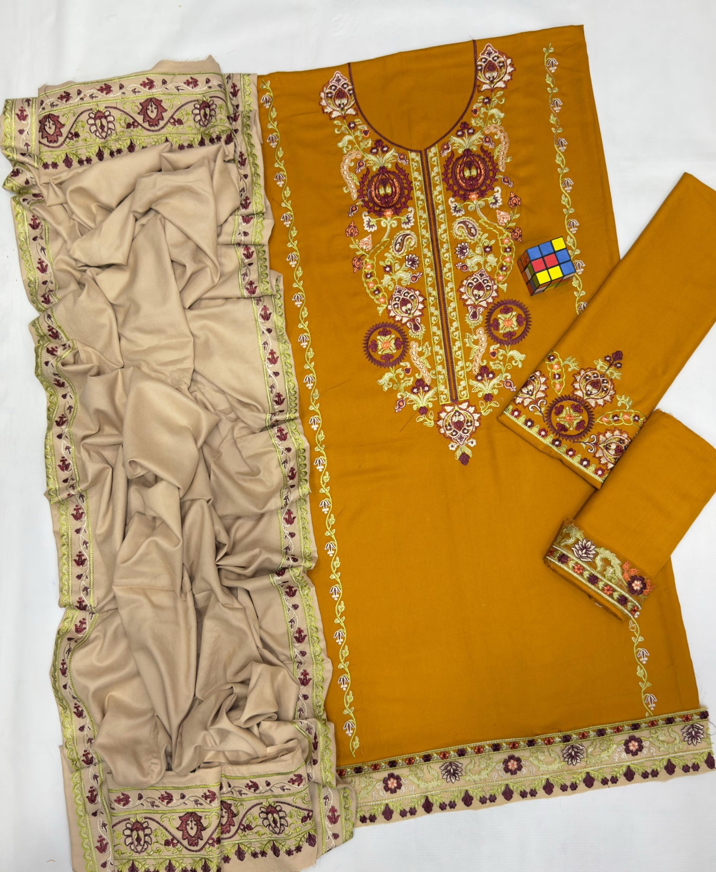 Coco 5027 Pure Dhanak Embroidered 3PC Winter Suit with Embroidered Shawl (unstitched)