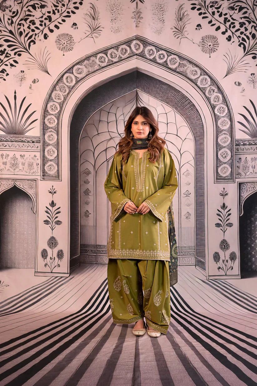 Urge 5079 Pure Dhanak Embroidered 3PC Winter Suit with Digital Wool Shawl (unstitched)