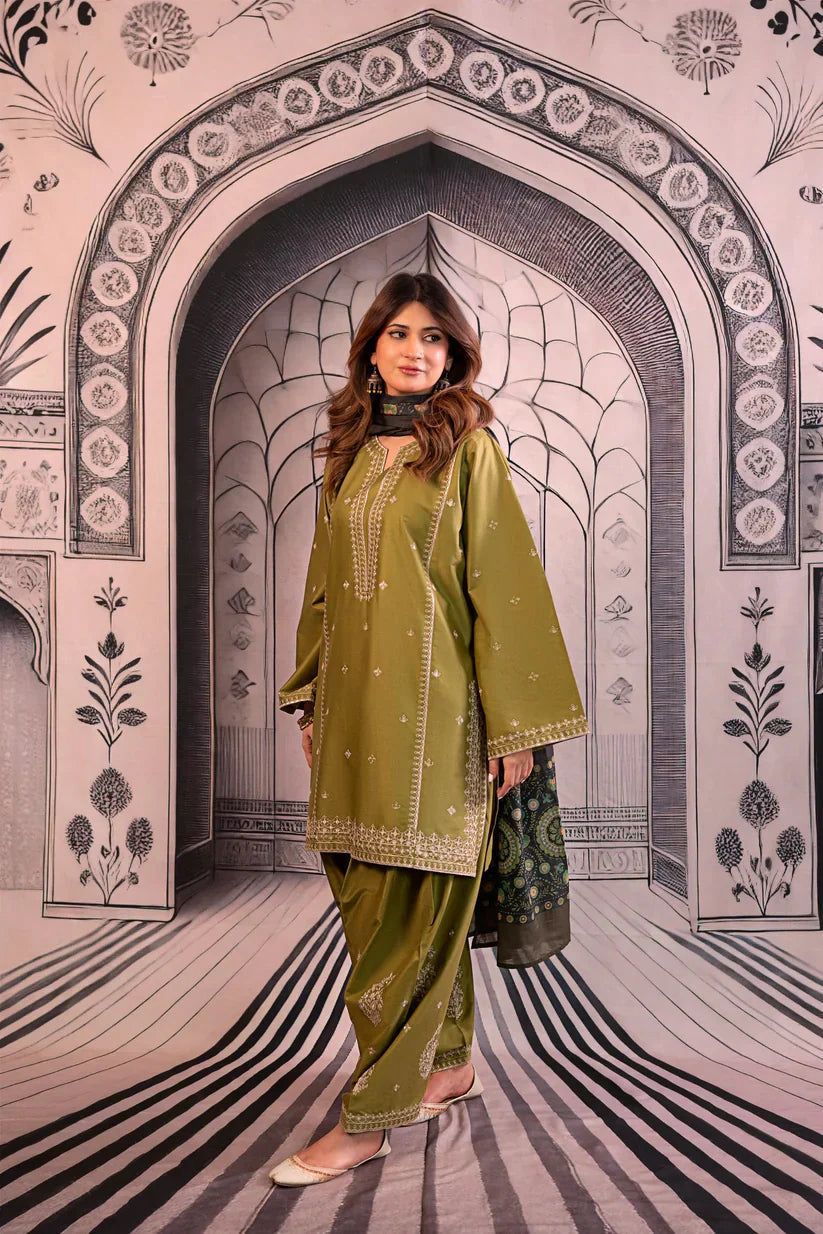 Urge 5079 Pure Dhanak Embroidered 3PC Winter Suit with Digital Wool Shawl (unstitched)