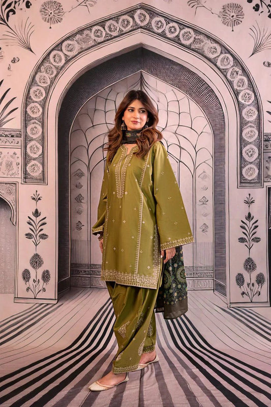 Urge 5079 Pure Dhanak Embroidered 3PC Winter Suit with Digital Wool Shawl (unstitched)