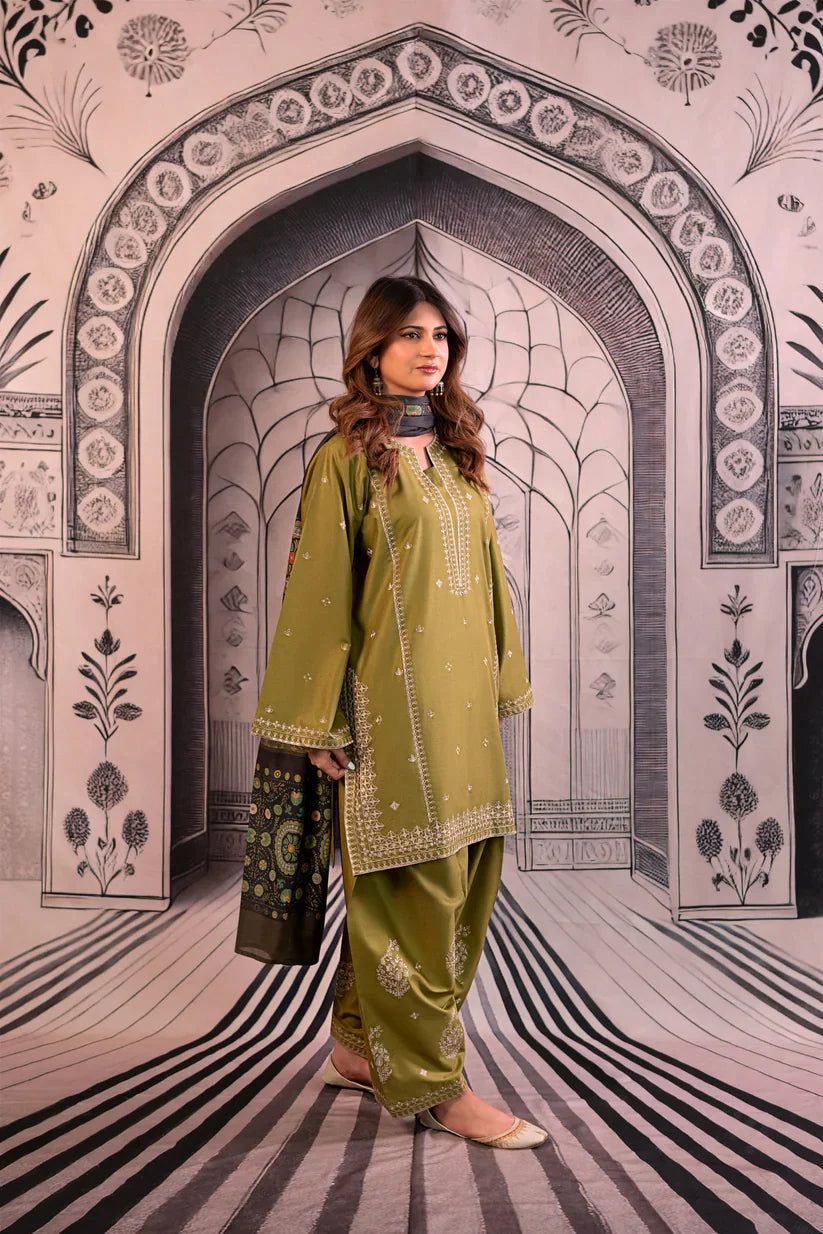 Urge 5079 Pure Dhanak Embroidered 3PC Winter Suit with Digital Wool Shawl (unstitched)