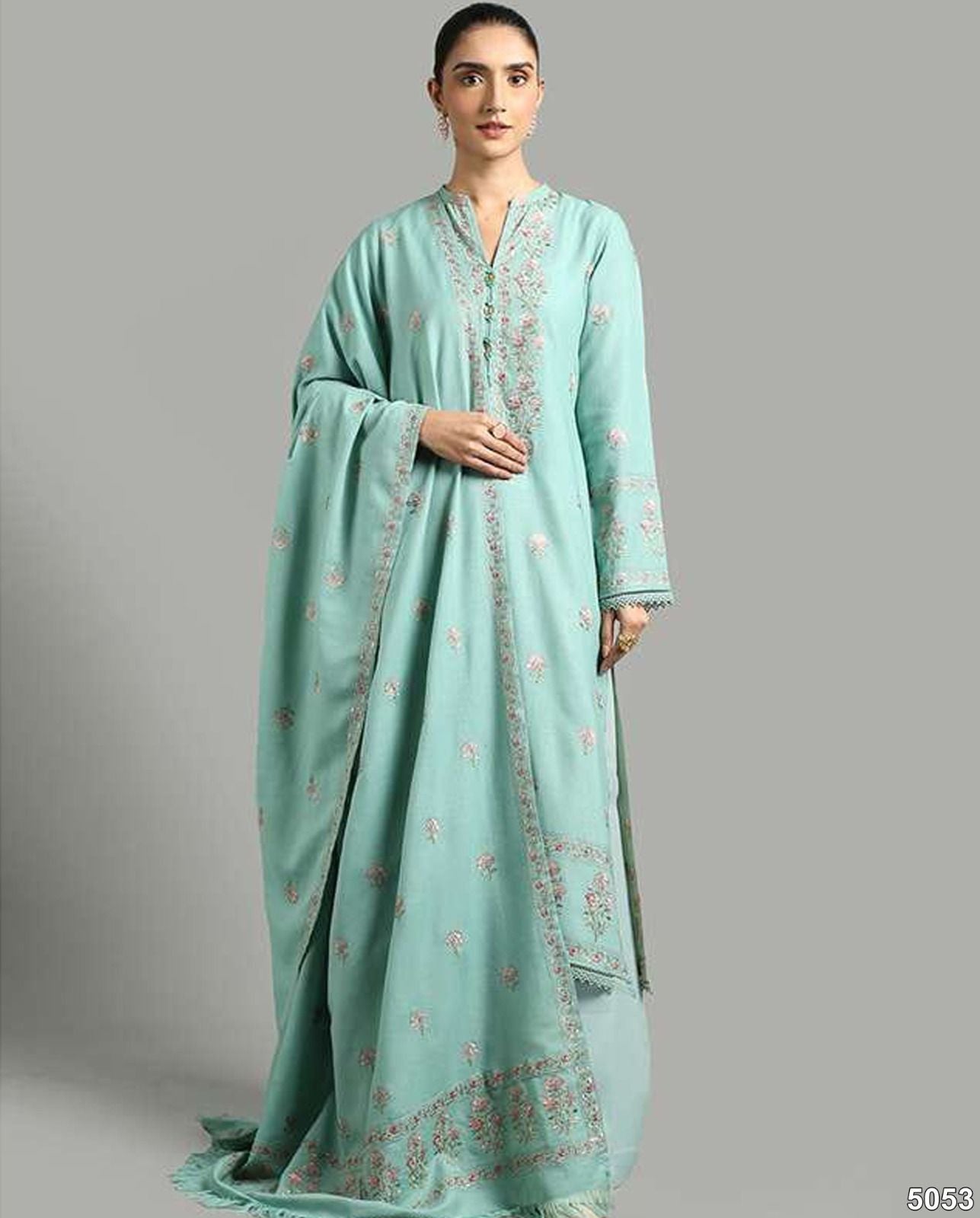 Bareeze 5053 Pure Dhanak Embroidered 3PC Winter Suit with Heavy Shawl (unstitched)