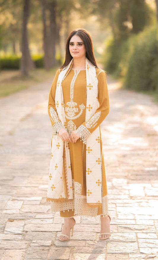 Asling 5106 Pure Dhanak Embroidered 3PC Winter Suit with Heavy Shawl