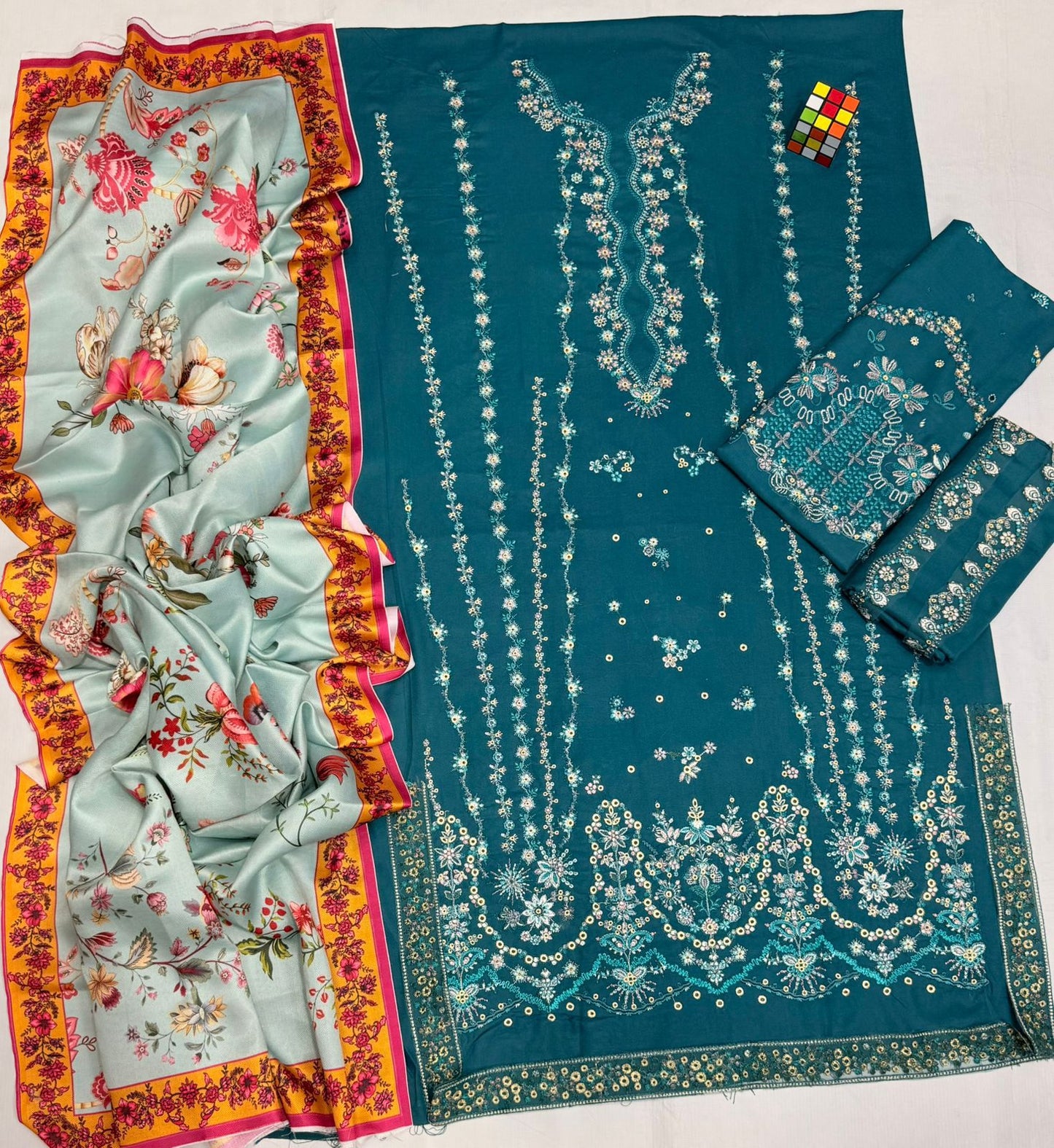 Hussain Rehar 5068 Pure Dhanak Embroidered 3PC Winter Suit with Twill Digital Shawl (UNSTITCHED)