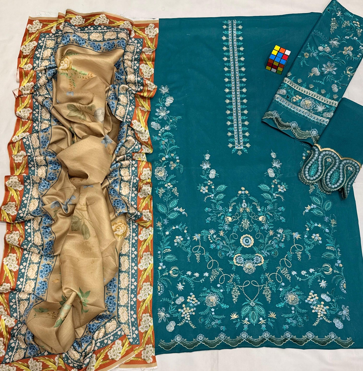 Coco 5071 Pure Dhanak Embroidered 3PC Winter Suit with Wool Printed Shawl (UNSTITCHED)
