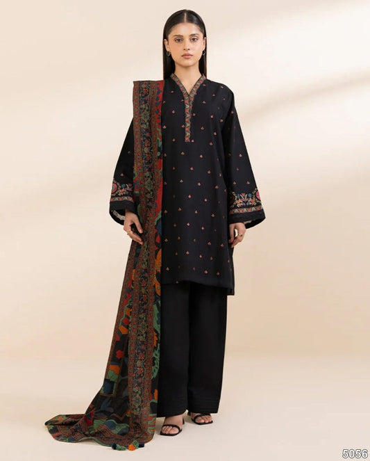 Naqqasi 5056 Pure Dhanak Embroidered 3PC Winter Suit with Wool Digital Shawl (unstitched)