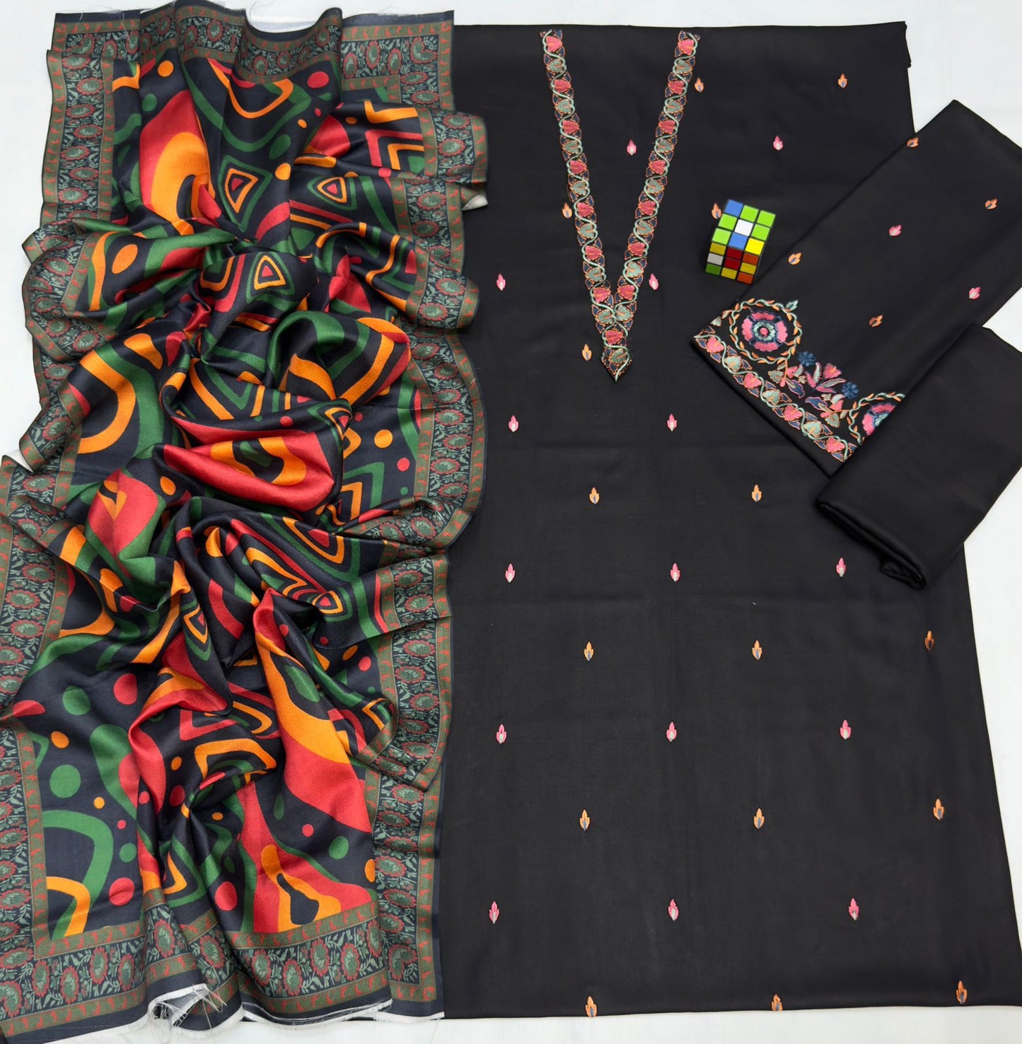 Naqqasi 5056 Pure Dhanak Embroidered 3PC Winter Suit with Wool Digital Shawl (unstitched)