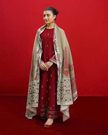 URGE  AIRJET DHANAK 3PC EMBROIDERED With Digital Printed Pashmina Shawl (UNSTITCHED)