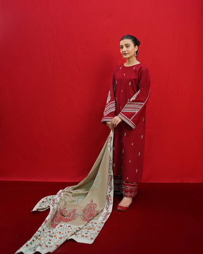 URGE  AIRJET DHANAK 3PC EMBROIDERED With Digital Printed Pashmina Shawl (UNSTITCHED)