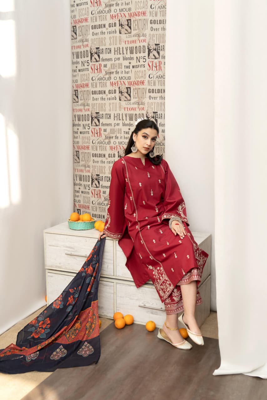 URGE  AIRJET DHANAK 3PC EMBROIDERED With Digital Printed Pashmina Shawl (UNSTITCHED)