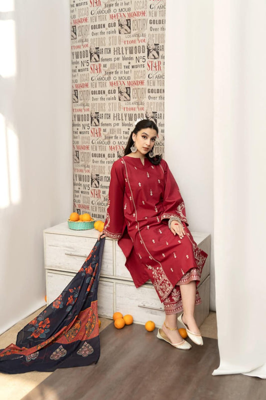 URGE  AIRJET DHANAK 3PC EMBROIDERED With Digital Printed Pashmina Shawl (UNSTITCHED)