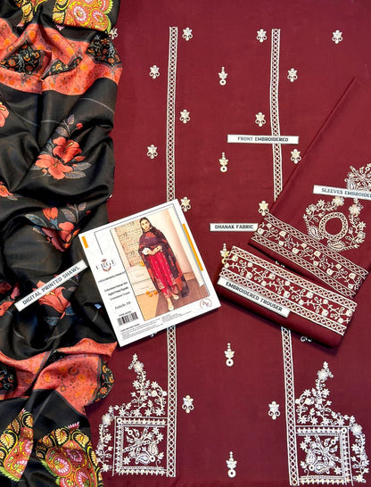 URGE  AIRJET DHANAK 3PC EMBROIDERED With Digital Printed Pashmina Shawl (UNSTITCHED)