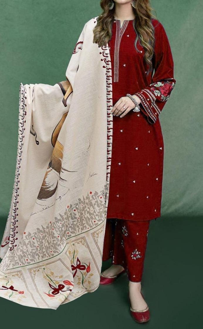 URGE  AIRJET DHANAK 3PC EMBROIDERED With Digital Printed Pashmina Shawl (UNSTITCHED)