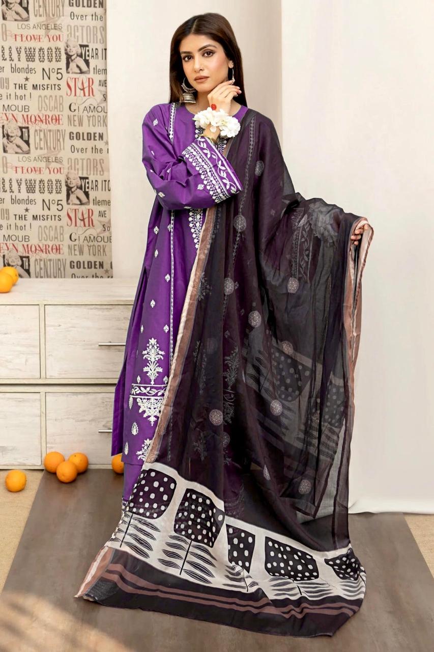 URGE  AIRJET DHANAK 3PC EMBROIDERED With Digital Printed Pashmina Shawl (UNSTITCHED)
