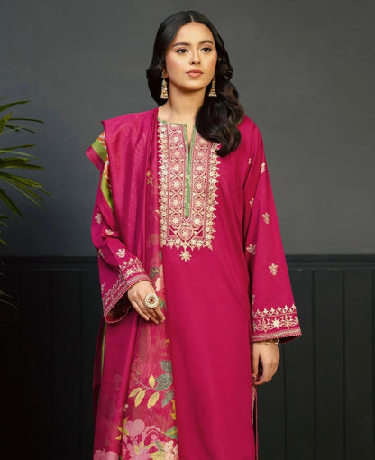 KOKUM  AIRJET DHANAK 3PC EMBROIDERED With Digital Printed Pashmina Shawl (UNSTITCHED)